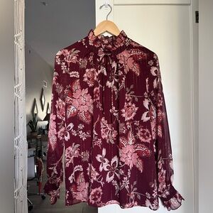 Violet & Claire Red Ruffled Long Sleeve Blouse